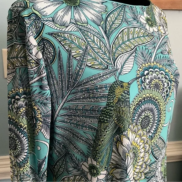 Teal Top NWOT Hummingbird Blouse Spring Floral TunicTop Floral Bird Top - Picture 1 of 14